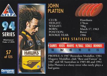 1994 Dynamic AFLPA #57 John Platten Back